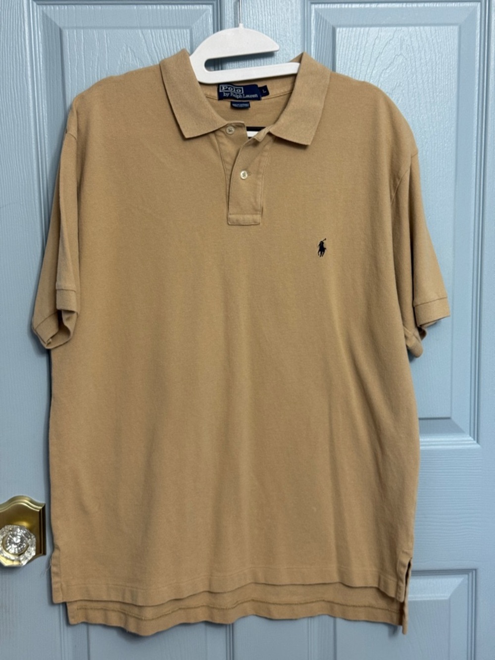 POLO Ralph Lauren Tan Men’s Polo Shirt Large Vintage Cotton Classic Pique - Picture 2 of 8